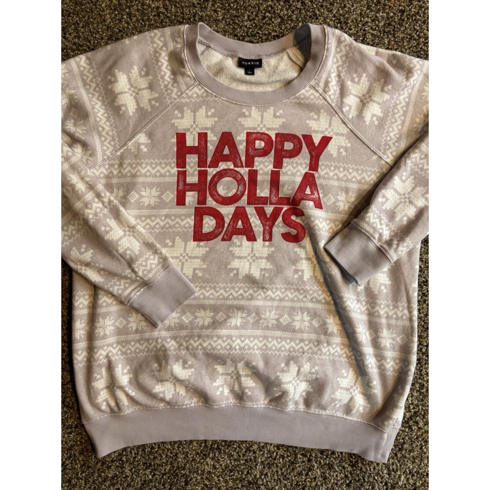 Holiday TORRID Christmas "HAPPY HOLLA DAYS" CLASSIC‎ FIT SWEATSHIRT Size 1 J10